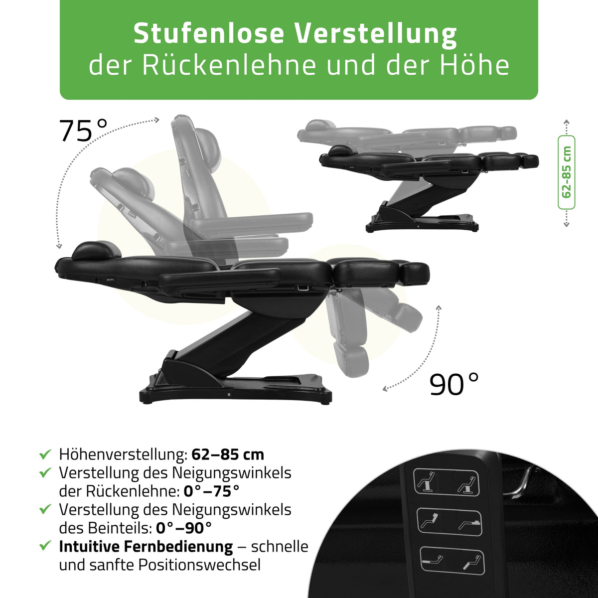 Behandelstoel Elektrisch | Elara PRO 4 | Cosmetische stoel met elektrische verstelling | Bedieningsframe | 3 Motoren