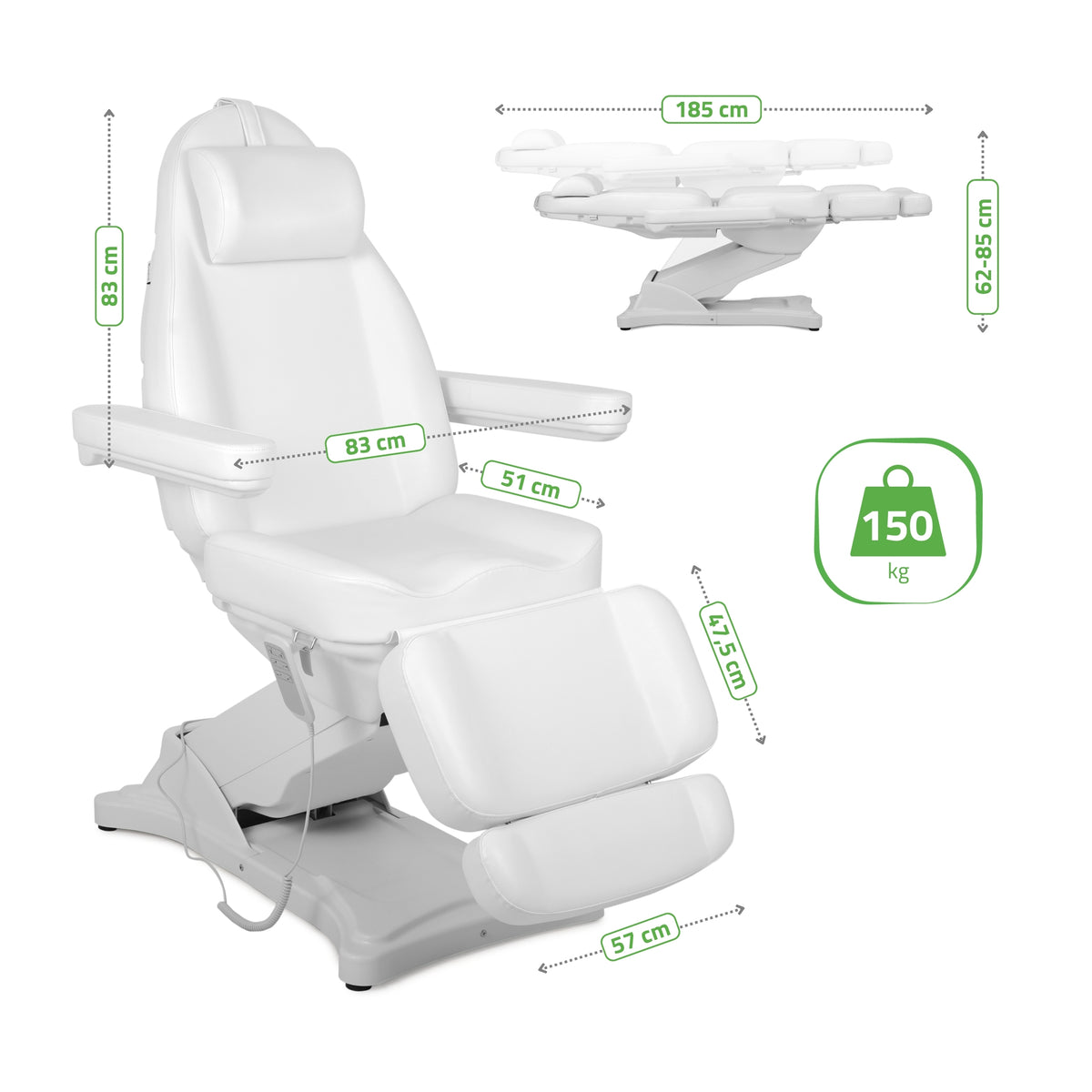 Behandelstoel Elektrisch | Elara PRO 4 | Cosmetische stoel met elektrische verstelling | Bedieningsframe | 3 Motoren