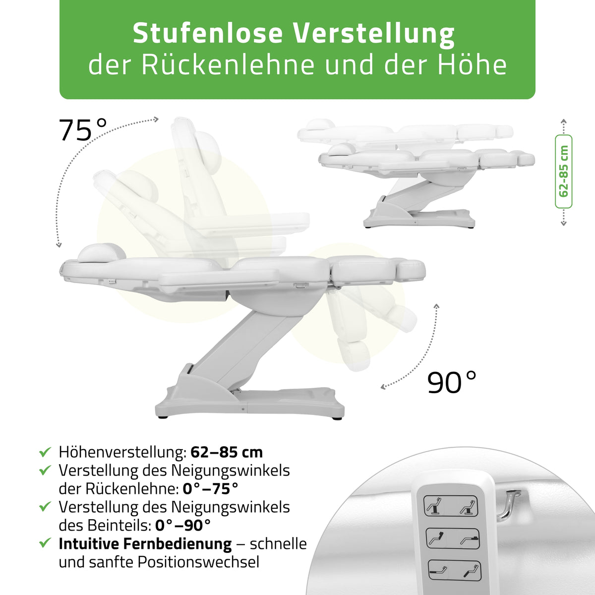 Behandelstoel Elektrisch | Elara PRO 4 | Cosmetische stoel met elektrische verstelling | Bedieningsframe | 3 Motoren