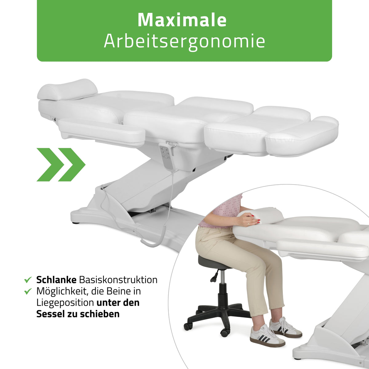 Behandelstoel Elektrisch | Elara PRO 4 | Cosmetische stoel met elektrische verstelling | Bedieningsframe | 3 Motoren