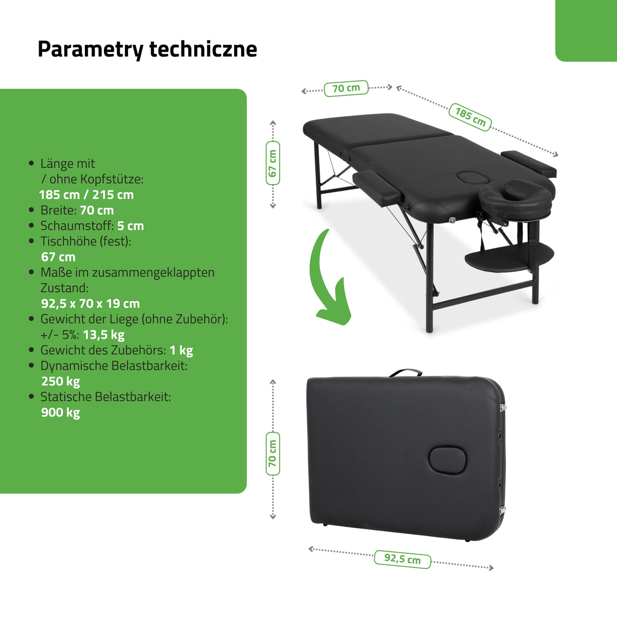 Inklapbare massagetafel Rico | Zwart