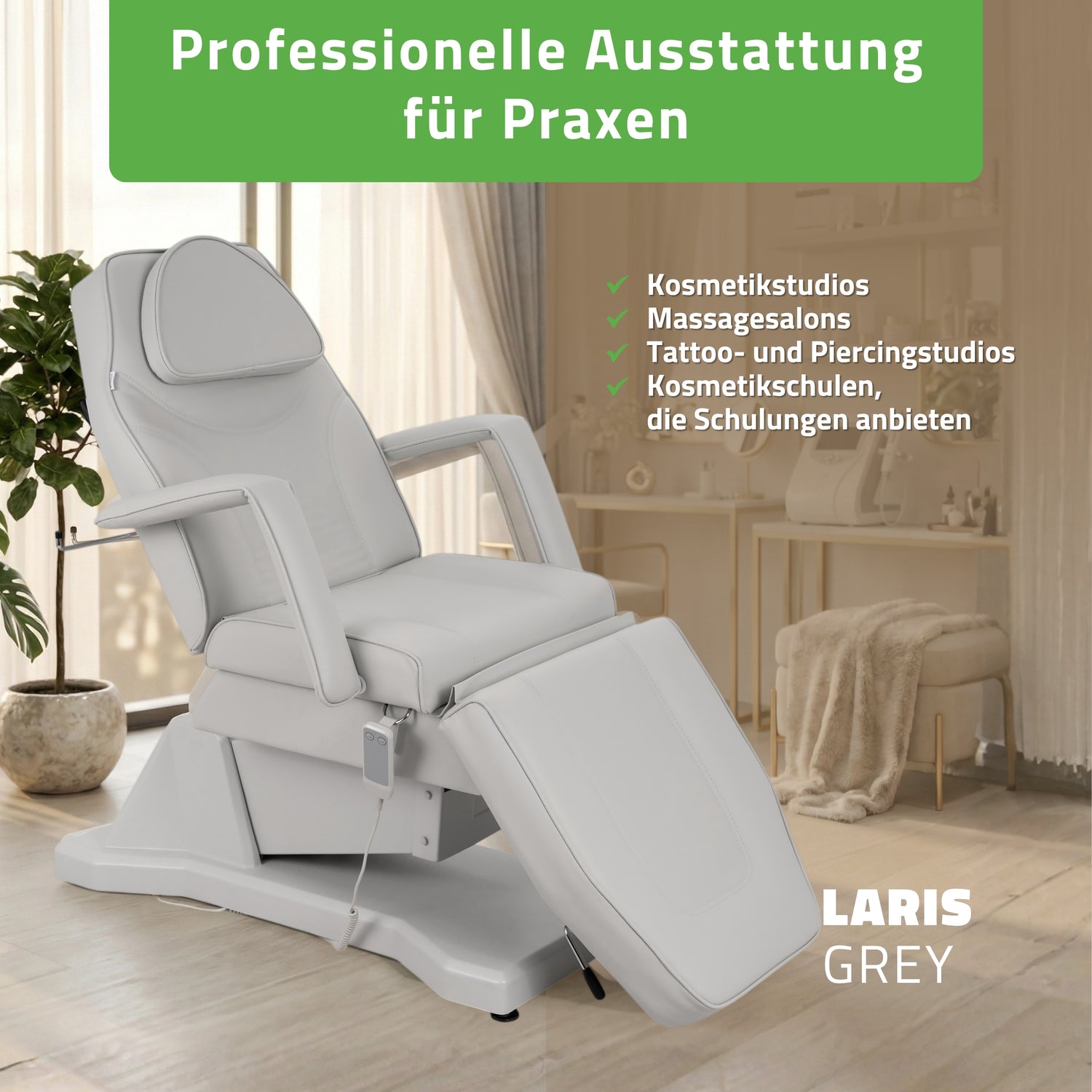 Kosmetikliege Elektrisch Laris | Kosmetiksessel mit elektrischer Verstellung | 1 Motor, Handfernbedienung | 3 Jahre Garantie