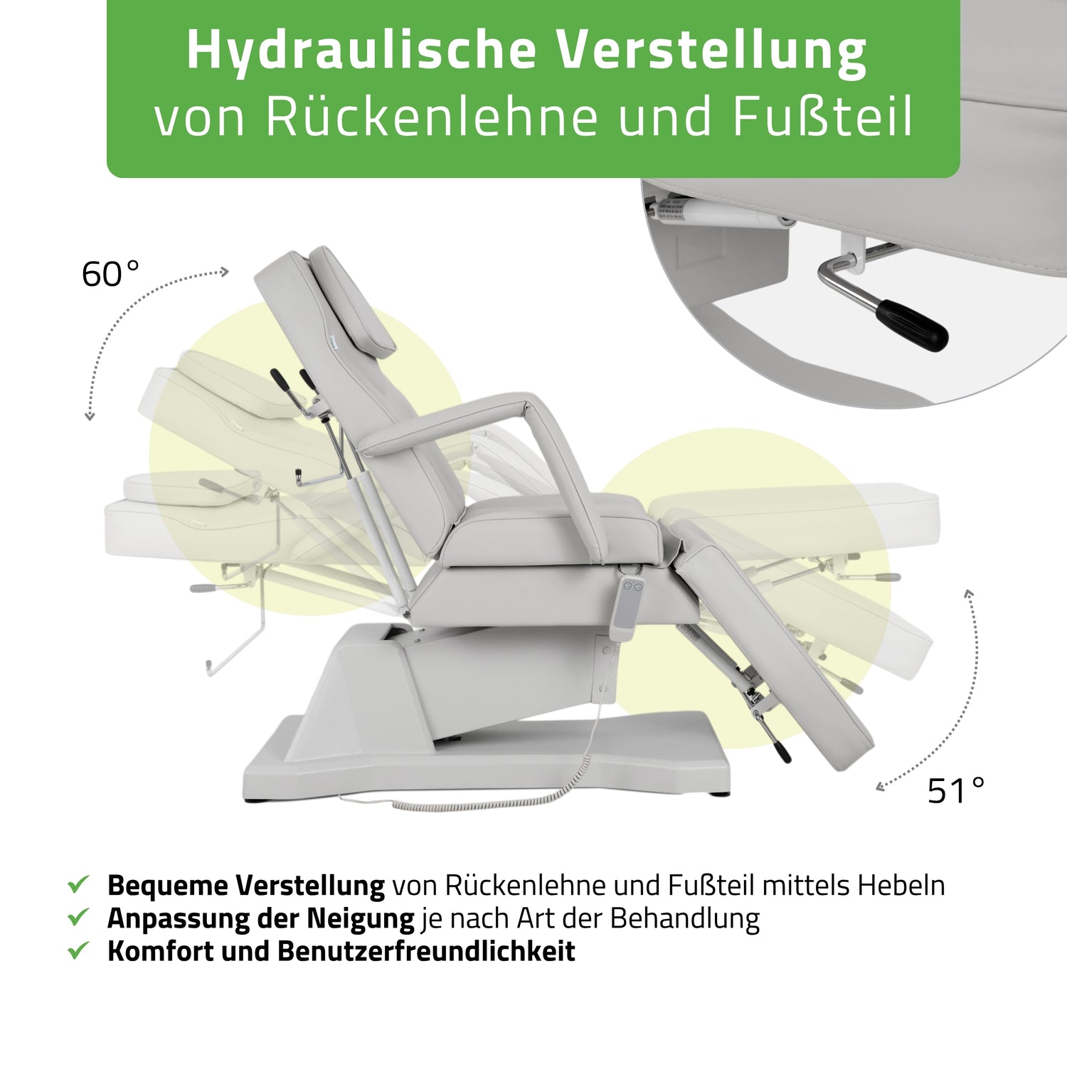 Kosmetikliege Elektrisch Laris | Kosmetiksessel mit elektrischer Verstellung | 1 Motor, Handfernbedienung | 3 Jahre Garantie