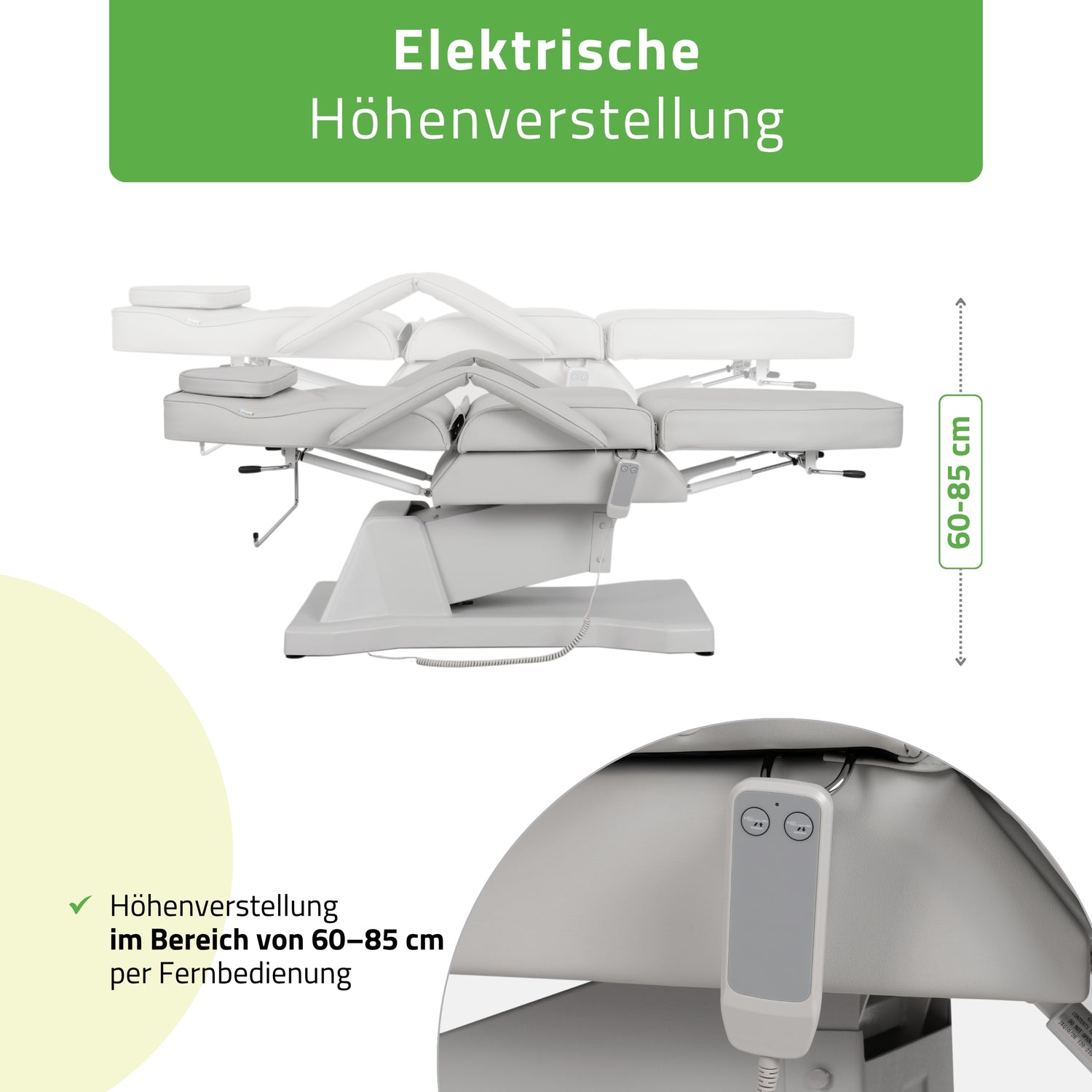 Kosmetikliege Elektrisch Laris | Kosmetiksessel mit elektrischer Verstellung | 1 Motor, Handfernbedienung | 3 Jahre Garantie
