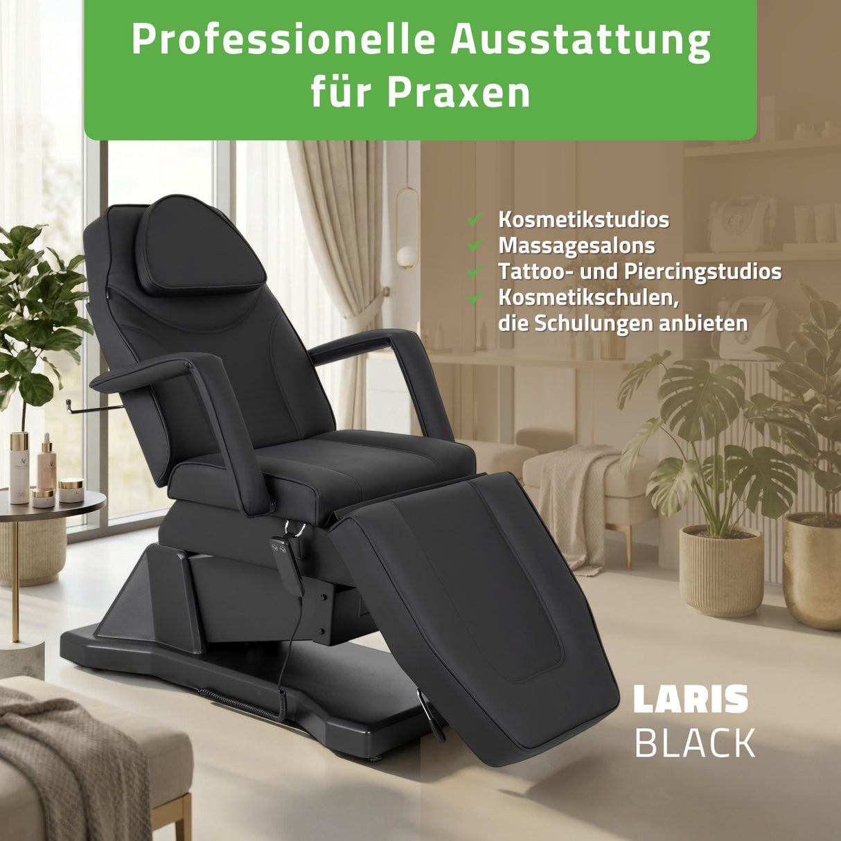 Kosmetikliege Elektrisch Laris | Kosmetiksessel mit elektrischer Verstellung | 1 Motor, Handfernbedienung | 3 Jahre Garantie