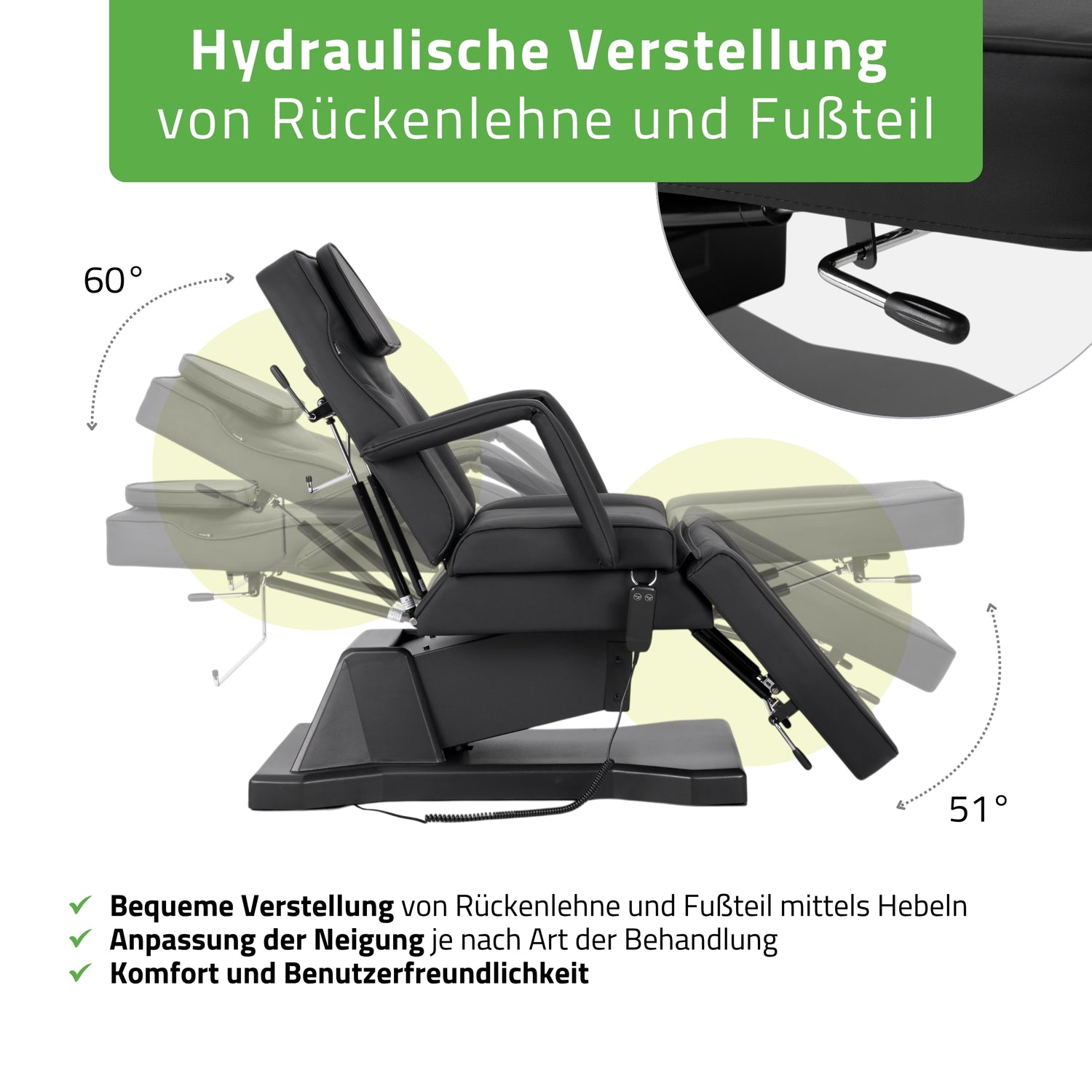 Kosmetikliege Elektrisch Laris | Kosmetiksessel mit elektrischer Verstellung | 1 Motor, Handfernbedienung | 3 Jahre Garantie