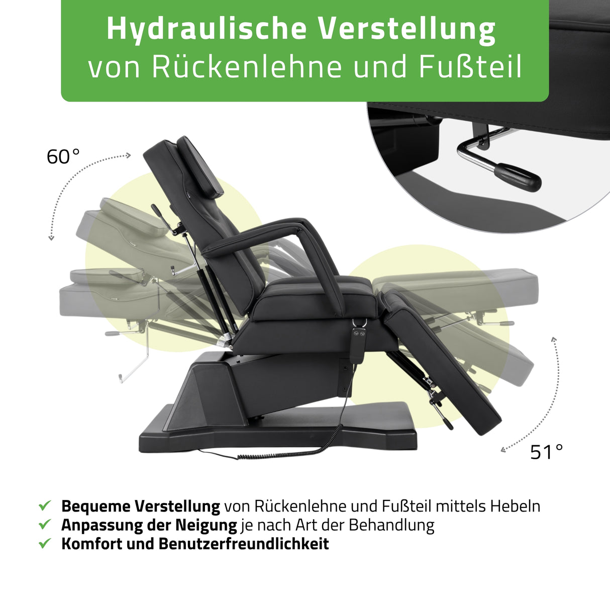 Kosmetikliege Elektrisch Laris | Kosmetiksessel mit elektrischer Verstellung | 1 Motor, Handfernbedienung | 3 Jahre Garantie