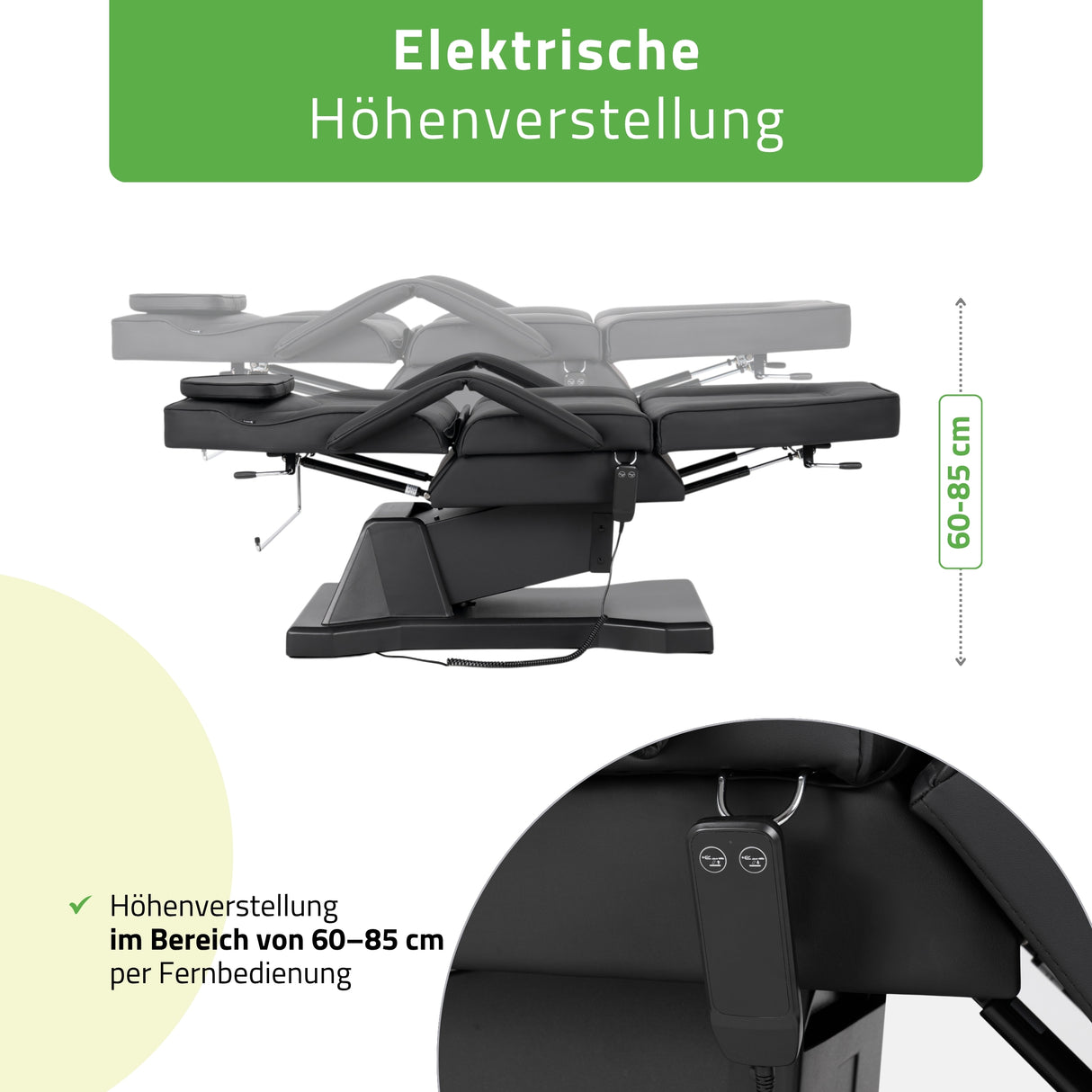 Kosmetikliege Elektrisch Laris | Kosmetiksessel mit elektrischer Verstellung | 1 Motor, Handfernbedienung | 3 Jahre Garantie