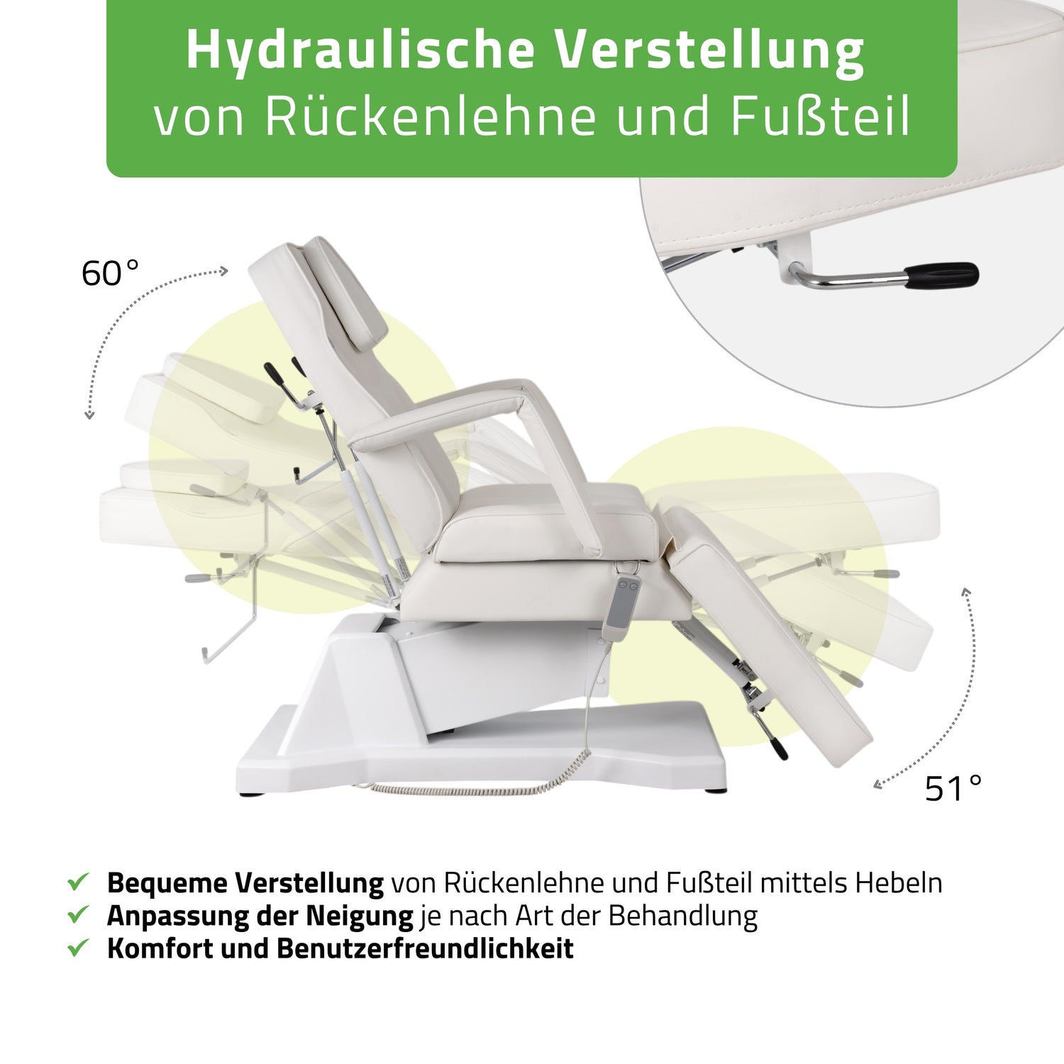 Kosmetikliege Elektrisch Laris | Kosmetiksessel mit elektrischer Verstellung | 1 Motor, Handfernbedienung | 3 Jahre Garantie