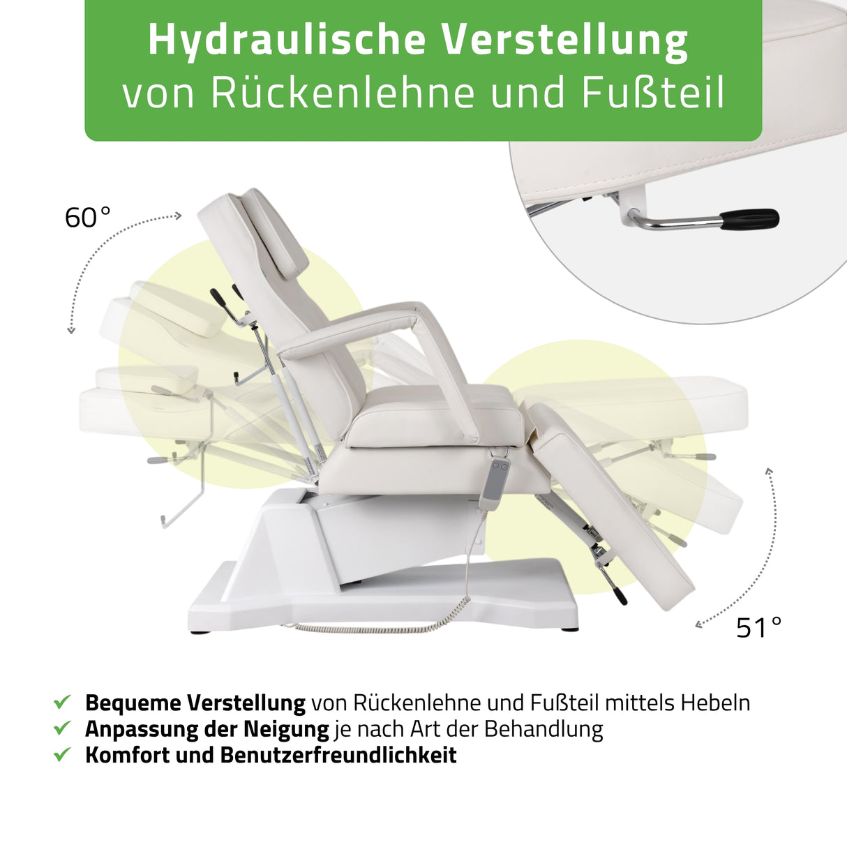 Kosmetikliege Elektrisch Laris | Kosmetiksessel mit elektrischer Verstellung | 1 Motor, Handfernbedienung | 3 Jahre Garantie