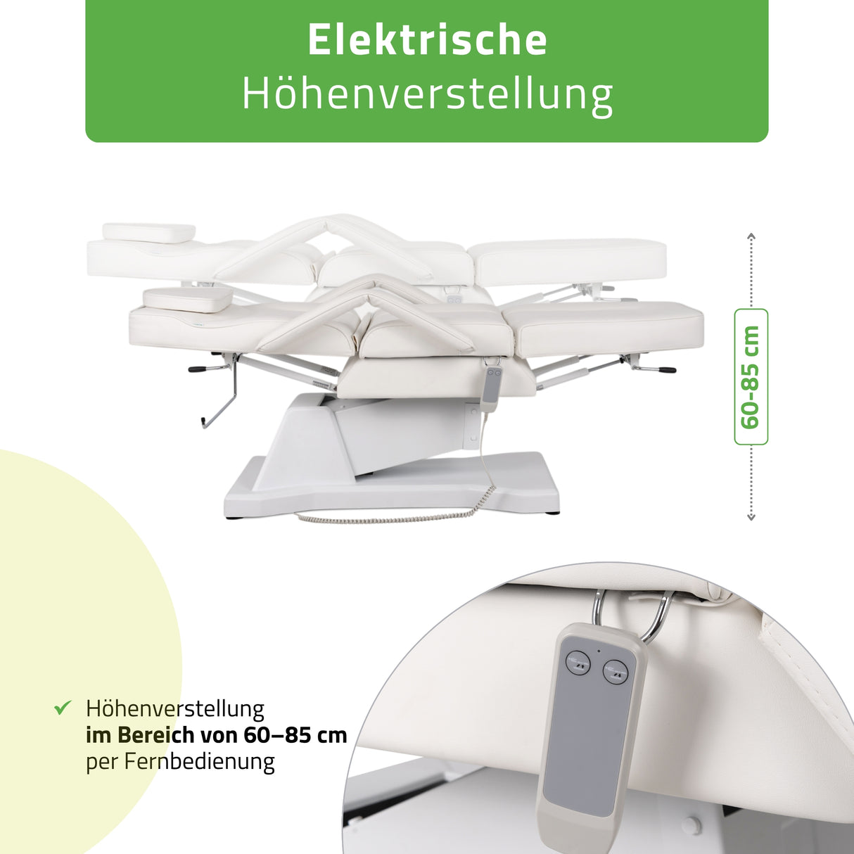 Kosmetikliege Elektrisch Laris | Kosmetiksessel mit elektrischer Verstellung | 1 Motor, Handfernbedienung | 3 Jahre Garantie