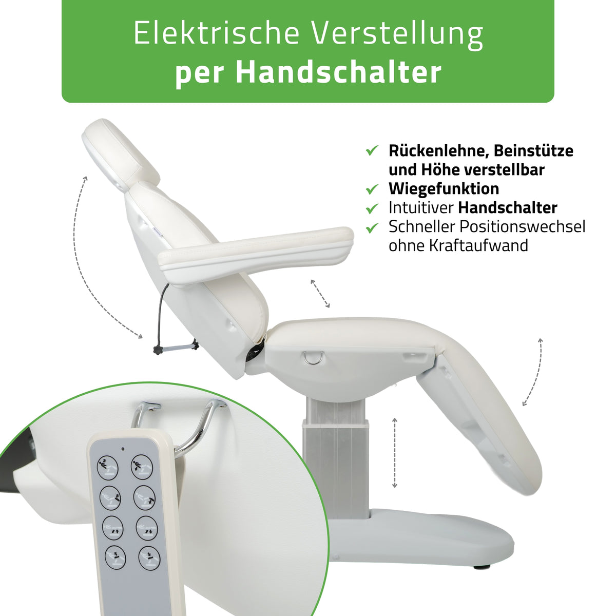 Kosmetikliege Elektrisch | Ravia PRO 3 | Kosmetiksessel mit elektrischer Verstellung | Handfernbedienung | 4 Elektromotoren