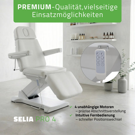 Kosmetikliege Elektrisch | Selia PRO 4 | Kosmetiksessel mit elektrischer Verstellung | Handfernbedienung | 3 Jahre Garantie