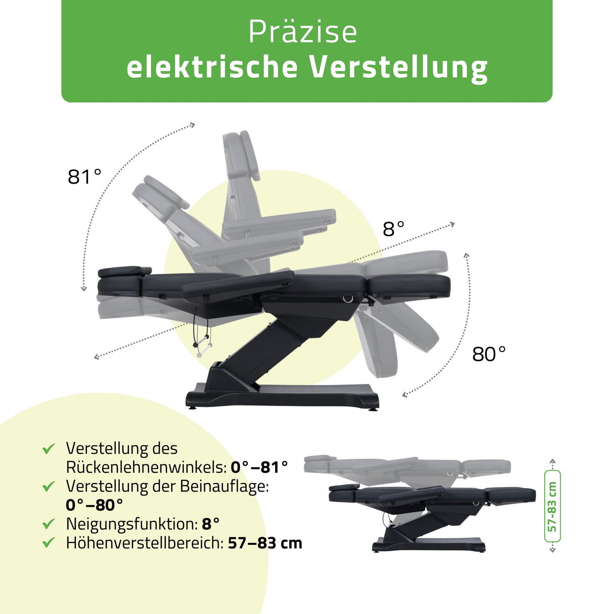 Kosmetikliege Elektrisch | Selia PRO 4 | Kosmetiksessel mit elektrischer Verstellung | Handfernbedienung | 3 Jahre Garantie