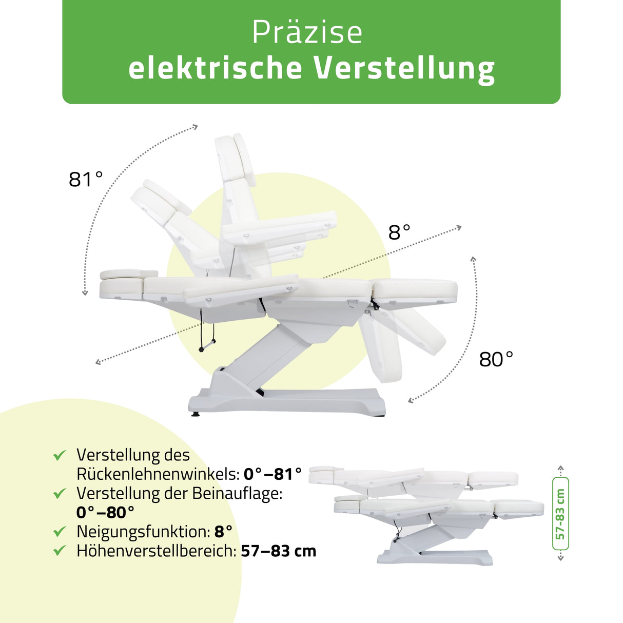 Kosmetikliege Elektrisch | Selia PRO 4 | Kosmetiksessel mit elektrischer Verstellung | Handfernbedienung | 3 Jahre Garantie