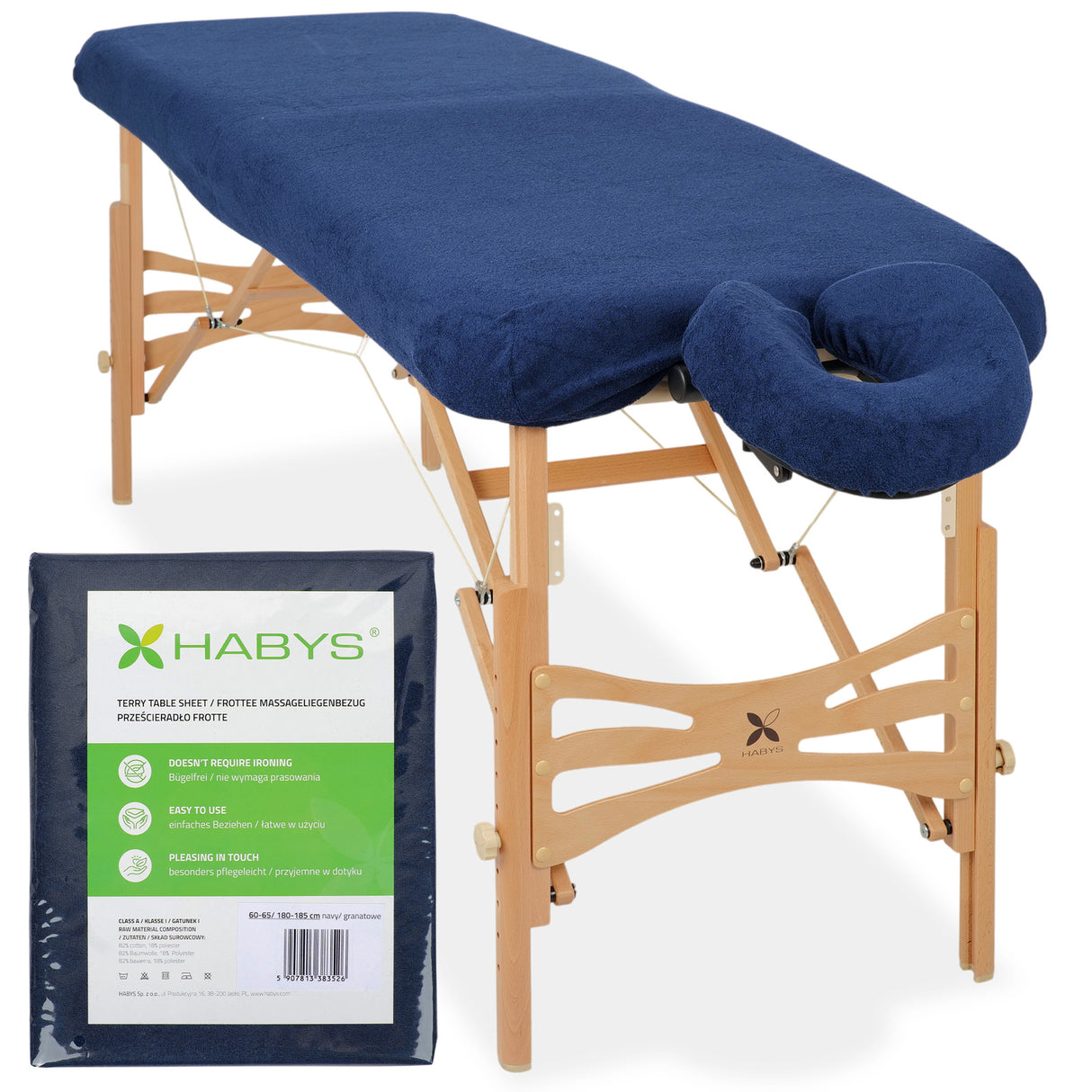 Set | Einteiliges Frottee Spannlaken für klappbare Massageliegen 60-65/180-185 | + Frottee-Bezug für die Kopfstütze