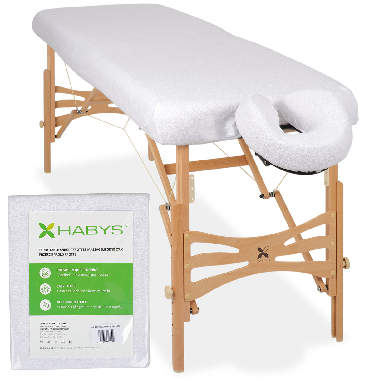 Set | Einteiliges Frottee Spannlaken für klappbare Massageliegen 60-65/180-185 | + Frottee-Bezug für die Kopfstütze