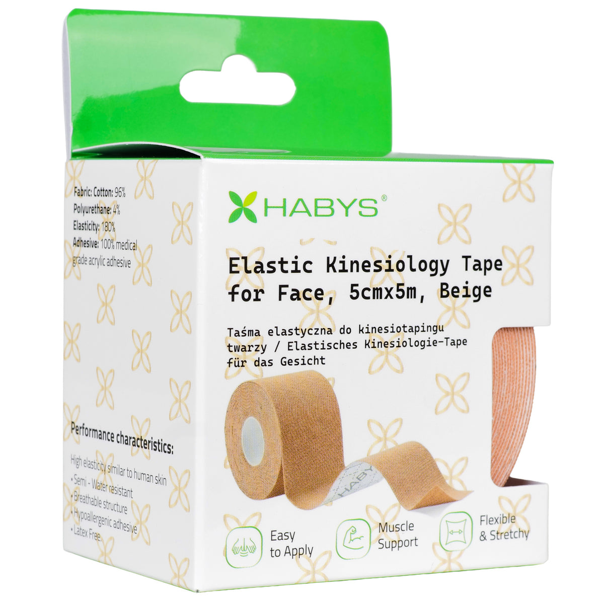 Habys Kinesiologie Tape Gesicht | elastisches Tape | 5cm × 5m |  Face