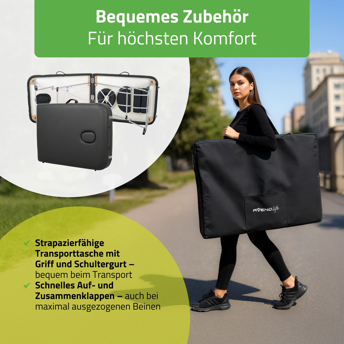 Massageliege Klappbar Nadia | Kosmetikliege Tattooliege | Schwarz 60 cm