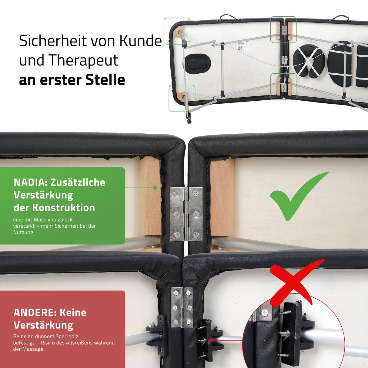 Massageliege Klappbar Nadia | Kosmetikliege Tattooliege | Schwarz 70 cm