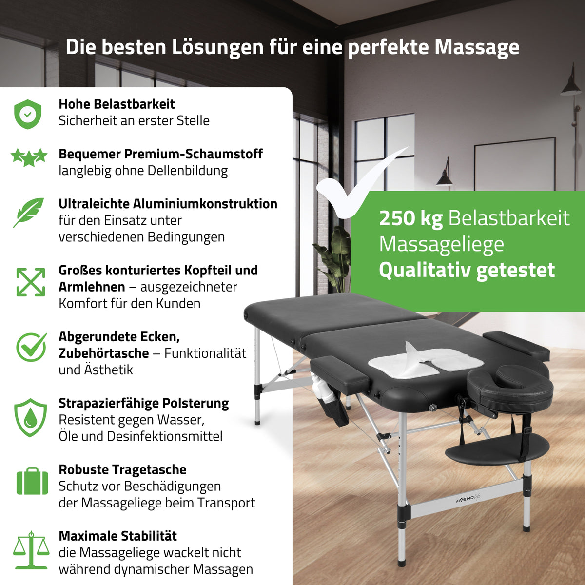 Massagetafel Inklapbaar Nadia | Cosmetische Massagetafel | Zwart 70 cm