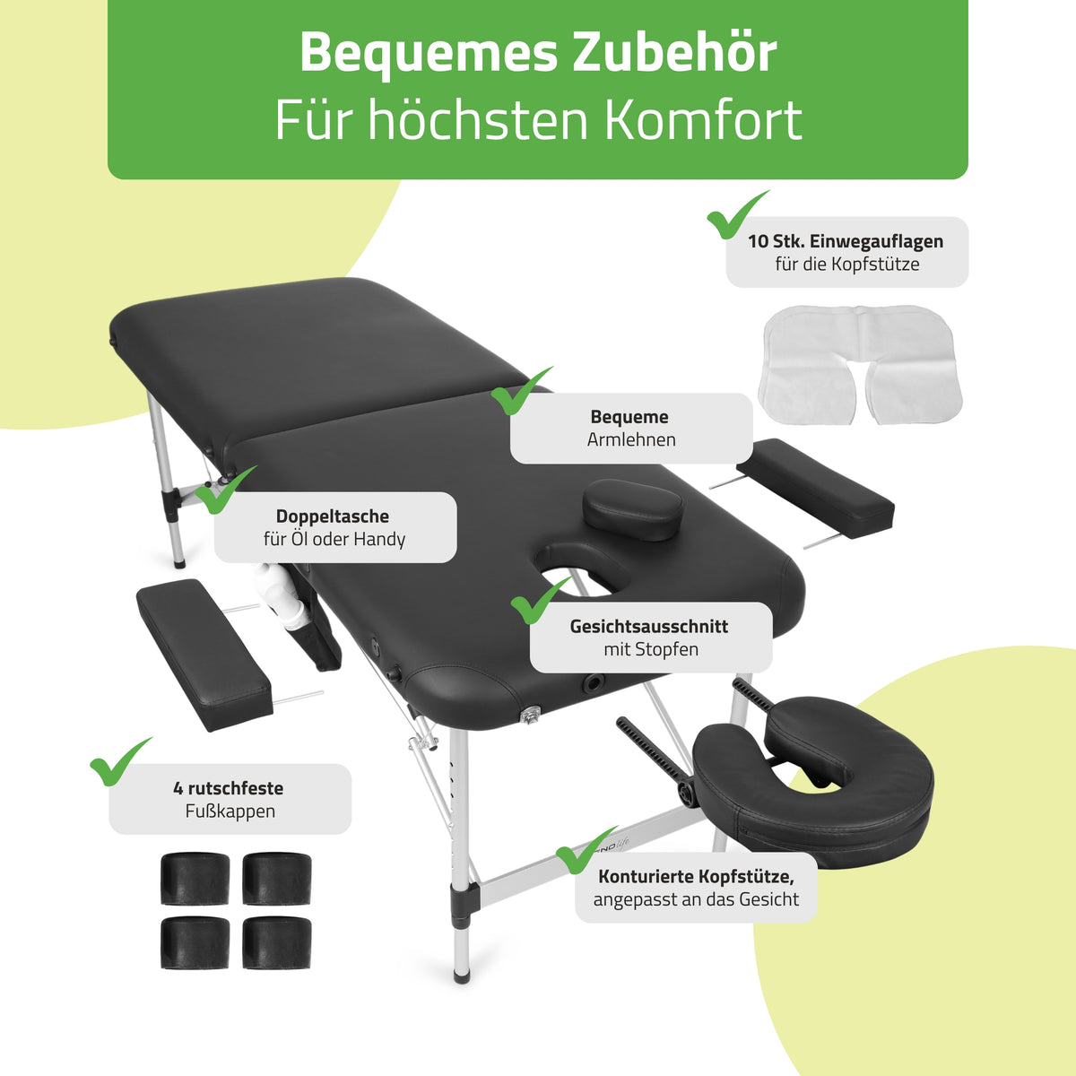 Massagetafel Inklapbaar Nadia | Cosmetische Massagetafel | Zwart 70 cm