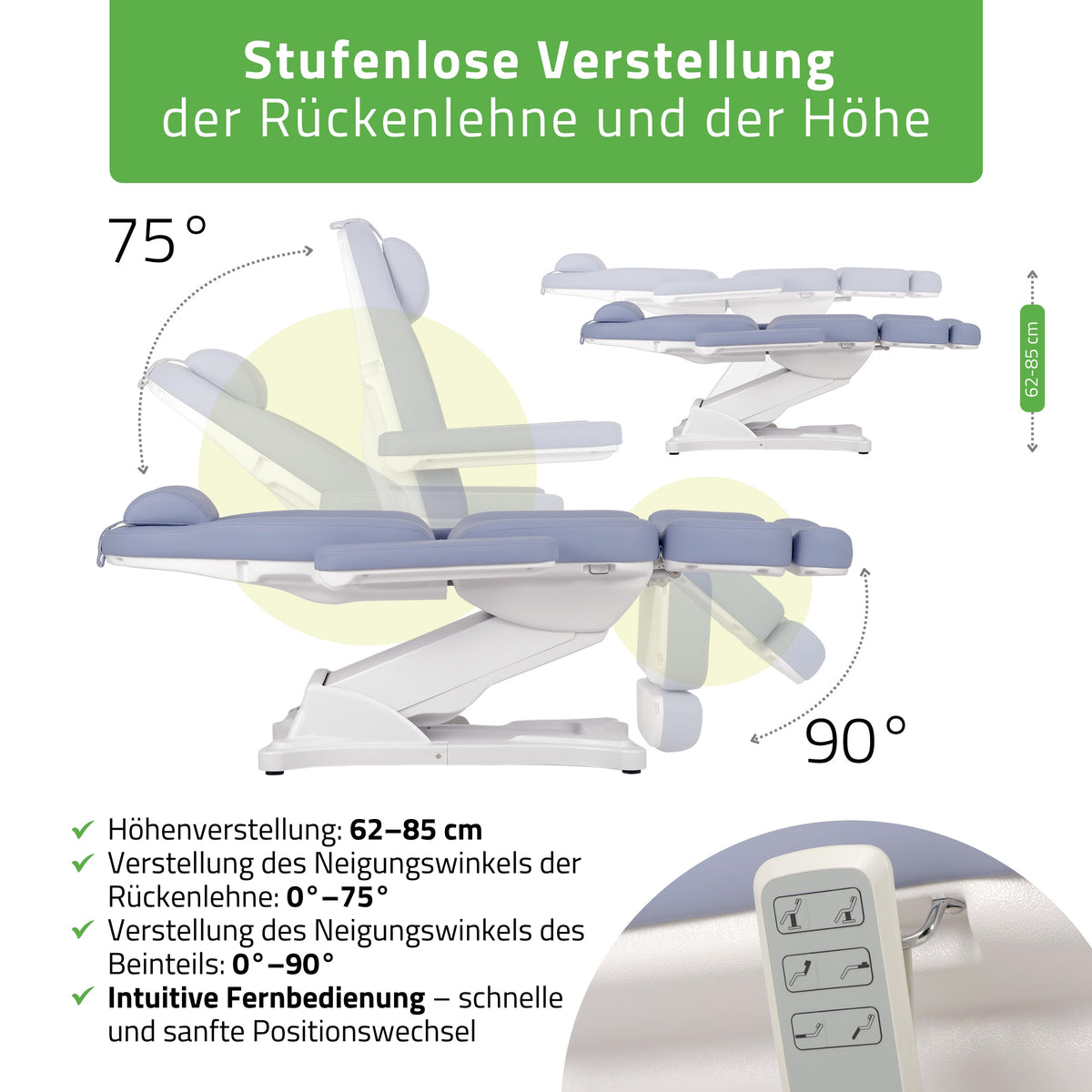 Behandelstoel Elektrisch | Elara PRO 4 | Cosmetische stoel met elektrische verstelling | Bedieningsframe | 3 Motoren