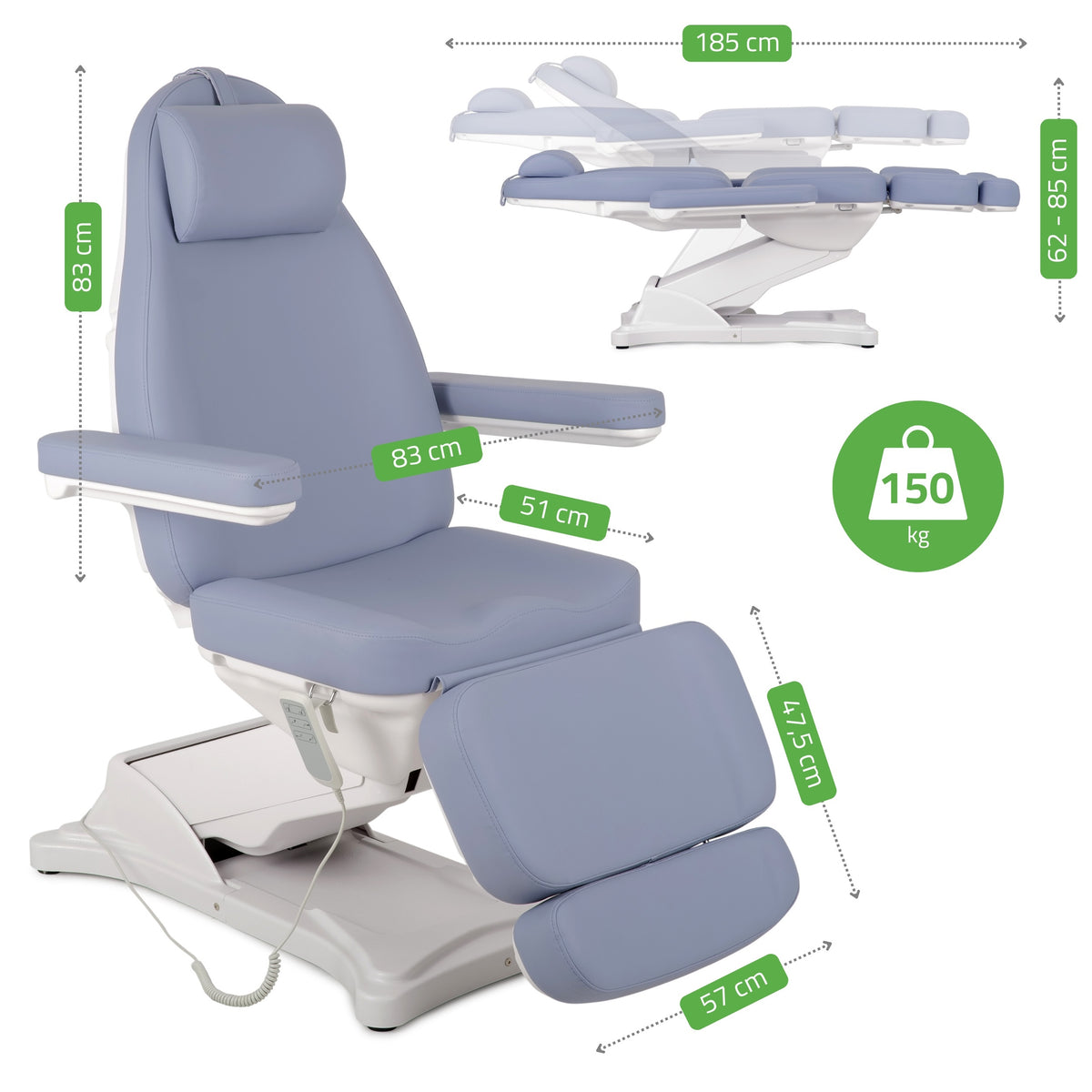 Behandelstoel Elektrisch | Elara PRO 4 | Cosmetische stoel met elektrische verstelling | Bedieningsframe | 3 Motoren