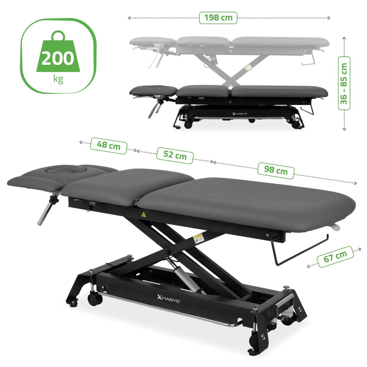 Therapieliege Elektrisch Evero Cross X5 Ergo | 5-Segmente | Steuerrahmen | Grau-Schwarz | 3 Jahre Garantie