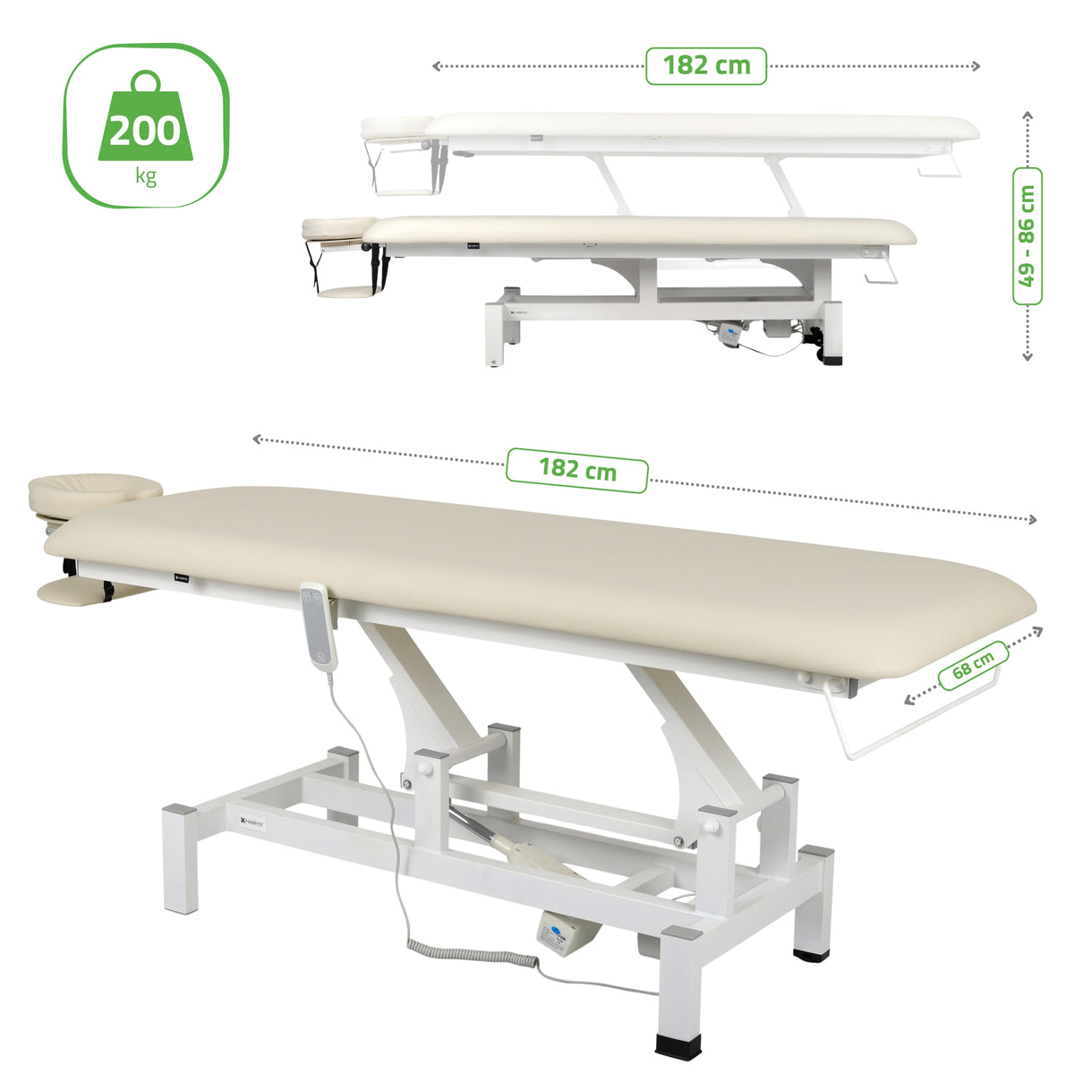 Elektrische behandeltafel set Fortis 1 + Massagepistool Dynamic Pro + Positioneringsrol 15x60 + Wegwerpvlies op rol