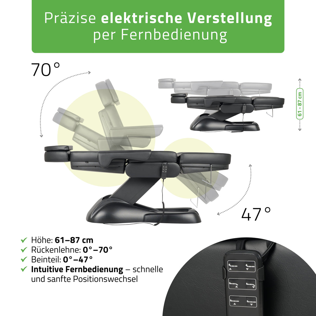 Kosmetikliege Elektrisch | Leo PRO 4 | Kosmetiksessel mit elektrischer Verstellung | Handfernbedienung