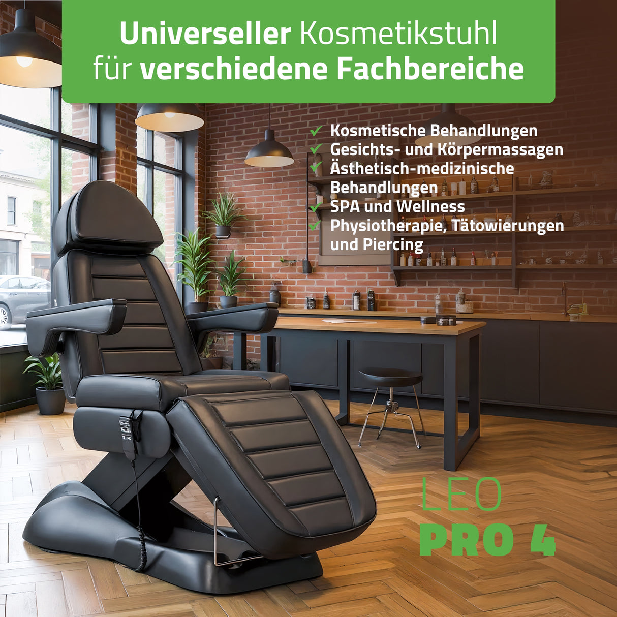 Kosmetikliege Elektrisch | Leo PRO 4 | Kosmetiksessel mit elektrischer Verstellung | Handfernbedienung