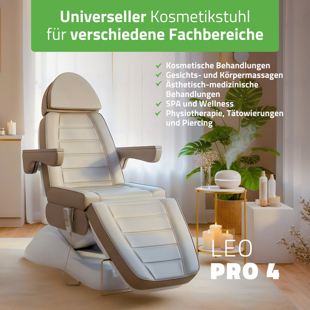 Behandelstoel Elektrisch | Leo PRO 4 | Cosmetische stoel met elektrische verstelling | Handbediening