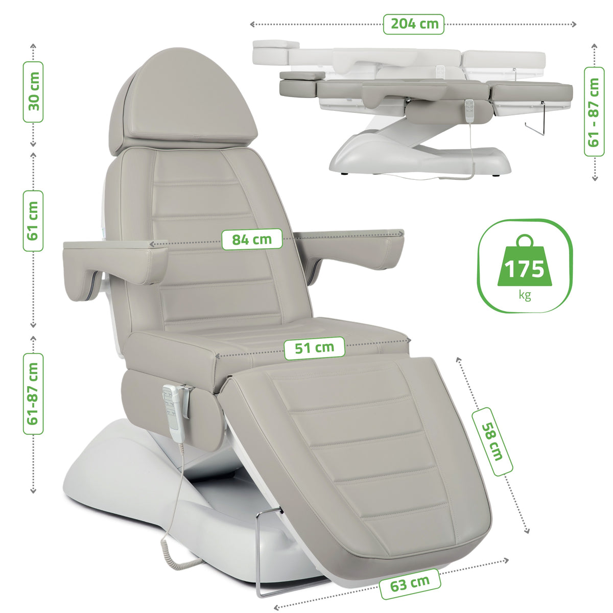 Behandelstoel Elektrisch | Leo PRO 4 | Cosmetische stoel met elektrische verstelling | Handbediening