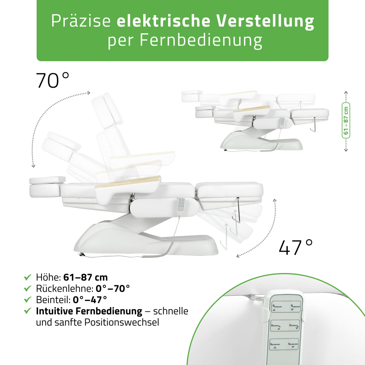 Kosmetikliege Elektrisch | Leo PRO 4 | Kosmetiksessel mit elektrischer Verstellung | Handfernbedienung