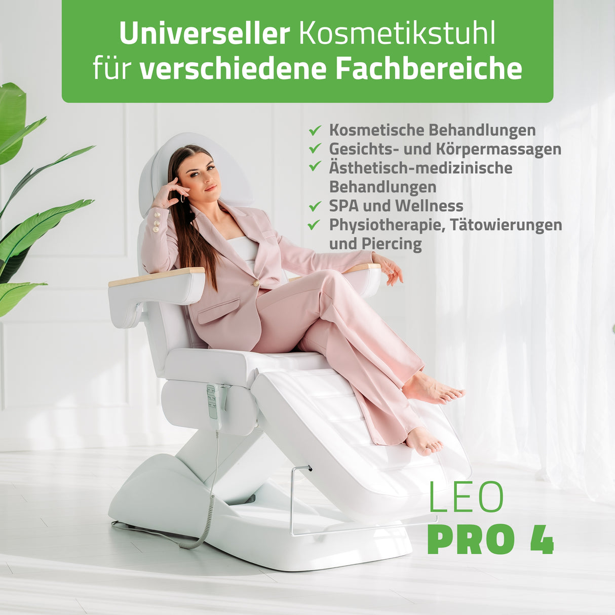 Kosmetikliege Elektrisch | Leo PRO 4 | Kosmetiksessel mit elektrischer Verstellung | Handfernbedienung