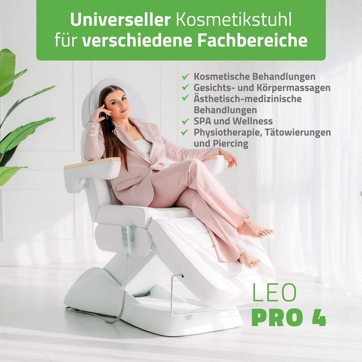 Behandelstoel Elektrisch | Leo PRO 4 | Cosmetische stoel met elektrische verstelling | Handbediening