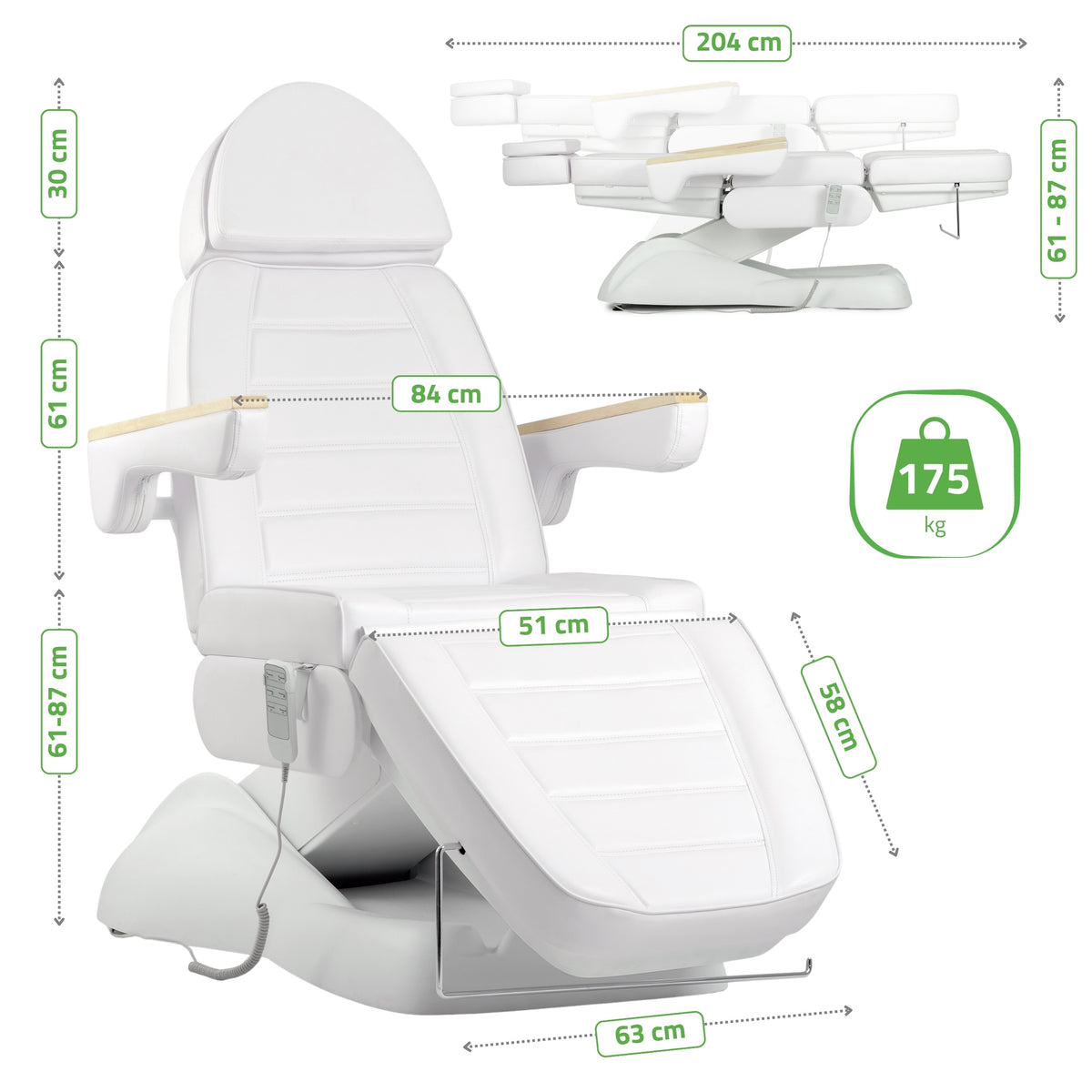 Behandelstoel Elektrisch | Leo PRO 4 | Cosmetische stoel met elektrische verstelling | Handbediening