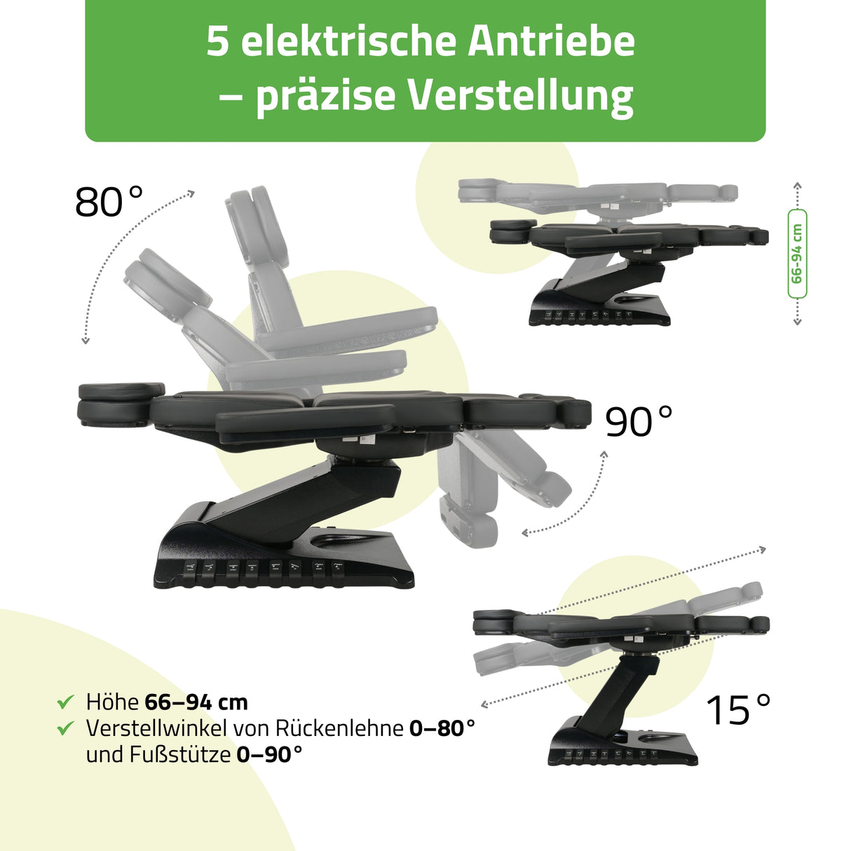 Kosmetikliege Elektrisch | Luxoria PRO 5 | Kosmetiksessel mit elektrischer Verstellung | Schwarz | 3 Jahre Garantie