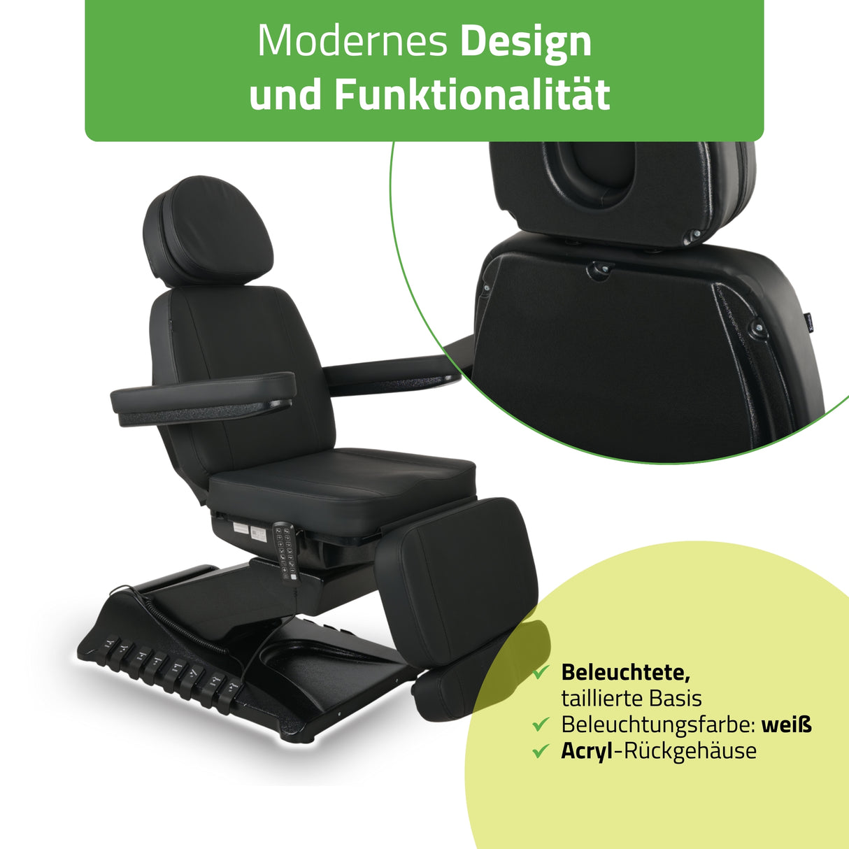 Kosmetikliege Elektrisch | Luxoria PRO 5 | Kosmetiksessel mit elektrischer Verstellung | Schwarz | 3 Jahre Garantie