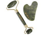 Gesichts-Massage-Set HABYS | Gua-Sha-Stein + |  Roller aus Jadeit + | natürliches Mandelöl 100 ml
