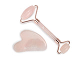 Gesichts-Massage-Set HABYS | Gua-Sha-Stein + |  Roller aus Rosenquarz + | natürliches Mandelöl 100 ml