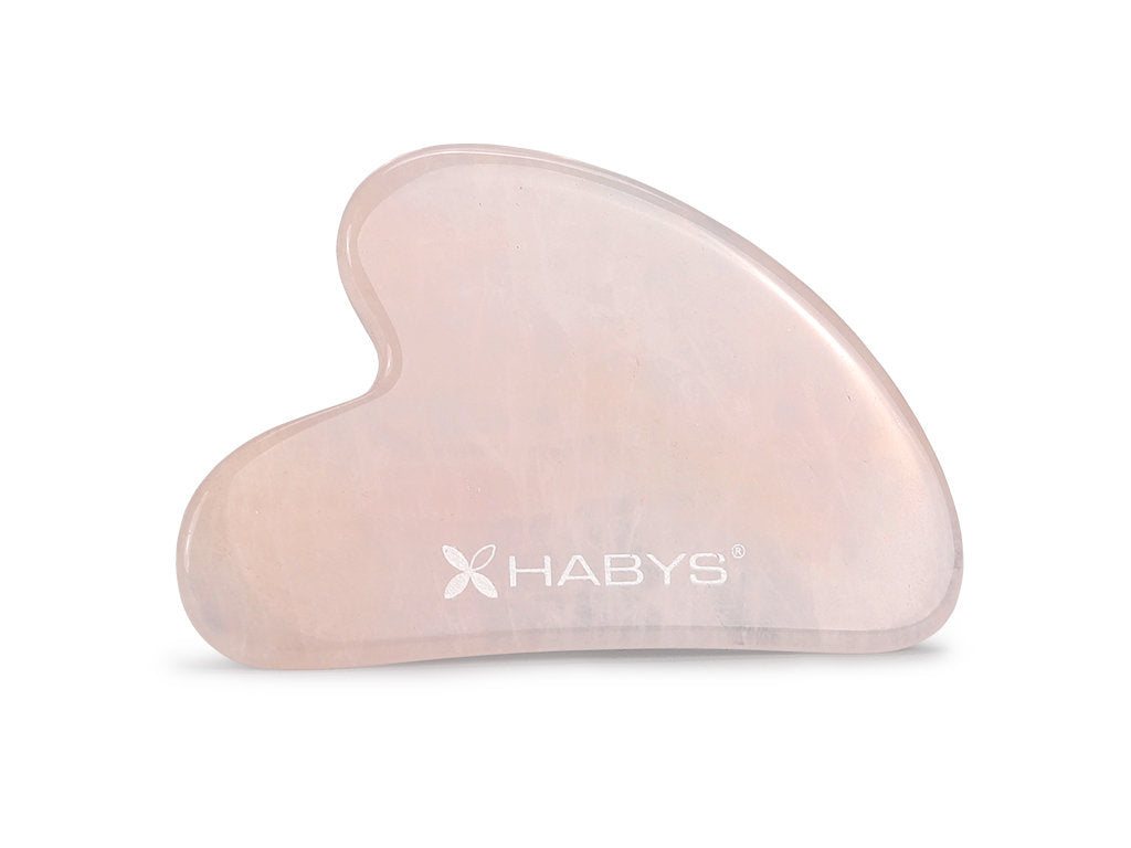 Gesichts-Massage-Set HABYS | Gua-Sha-Stein + |  Roller aus Rosenquarz + | natürliches Mandelöl 100 ml
