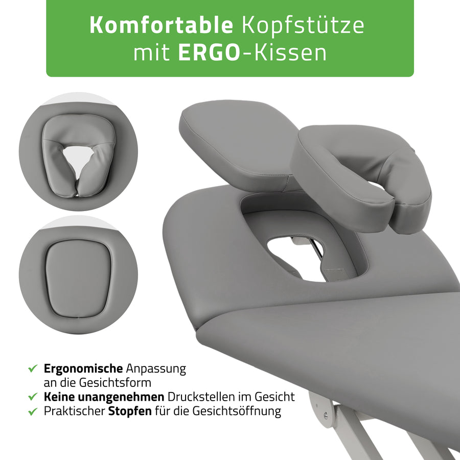 Verstellbare Kopfstütze mit Gesichtsausschnitt und ERGO-Kissen