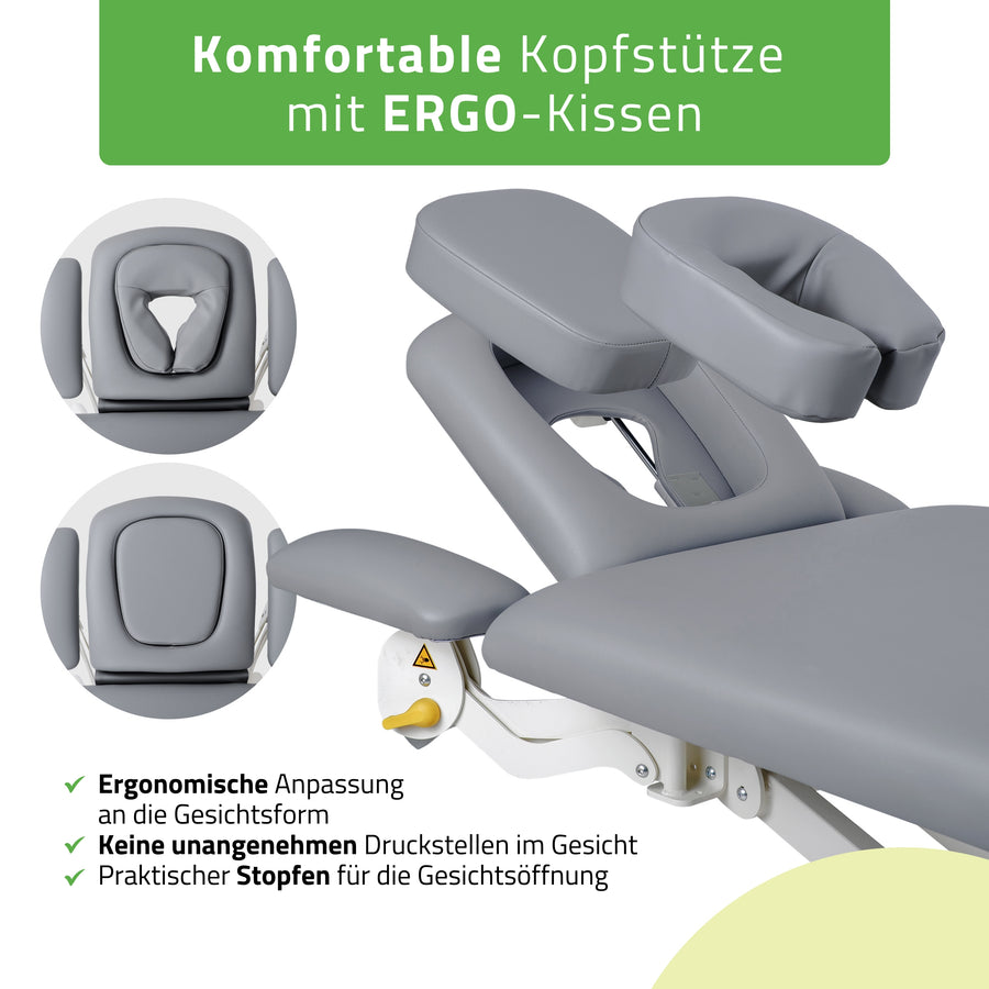 Verstellbare Kopfstütze mit Gesichtsausschnitt und ERGO-Kissen