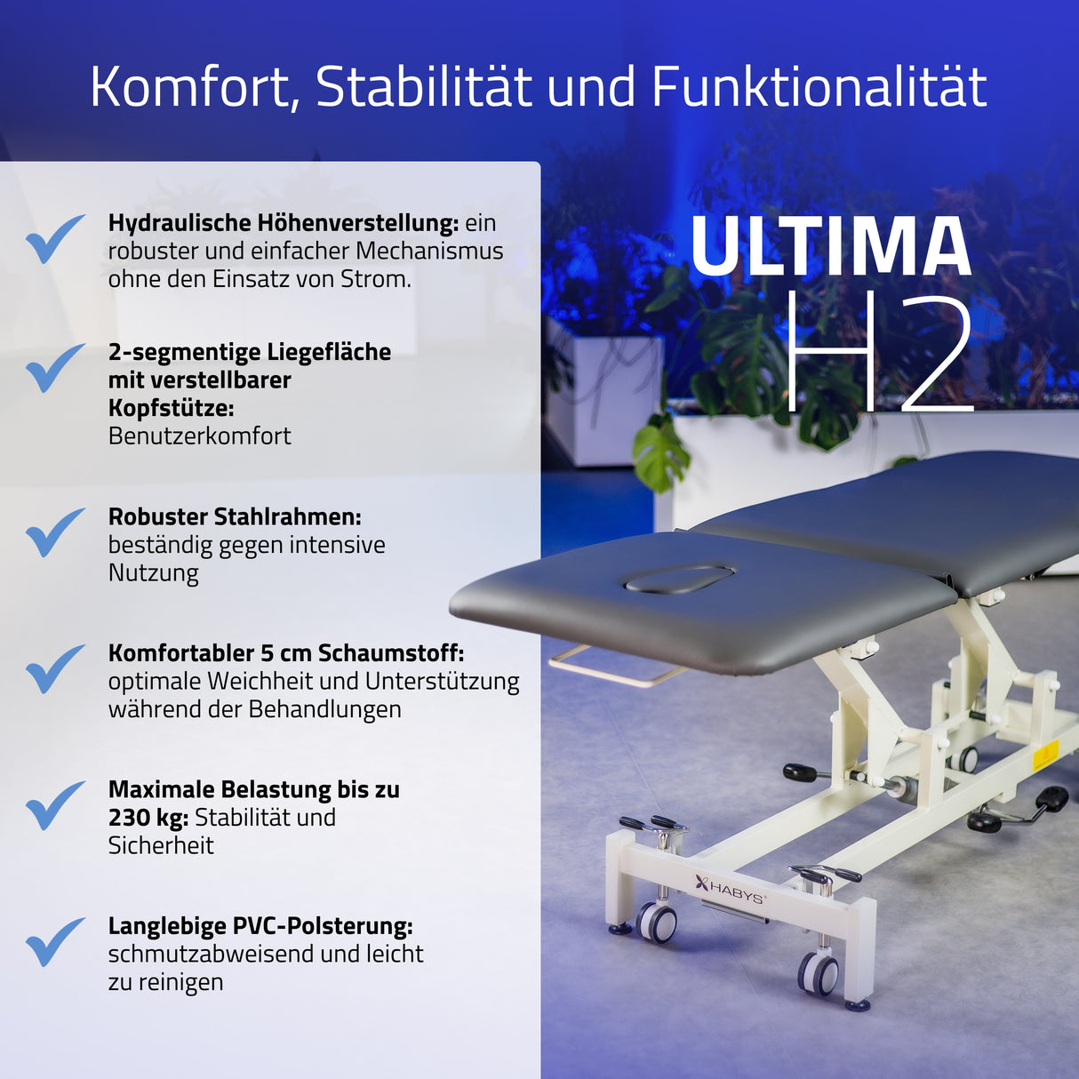 Hydraulische Massagetafel Ultima H2 | Therapietafel met Hydraulische Hoogteverstelling